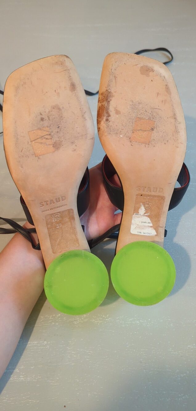 Staud Adora Leather Sandals Size 39 with Green Block Heel - Picture 5 of 5